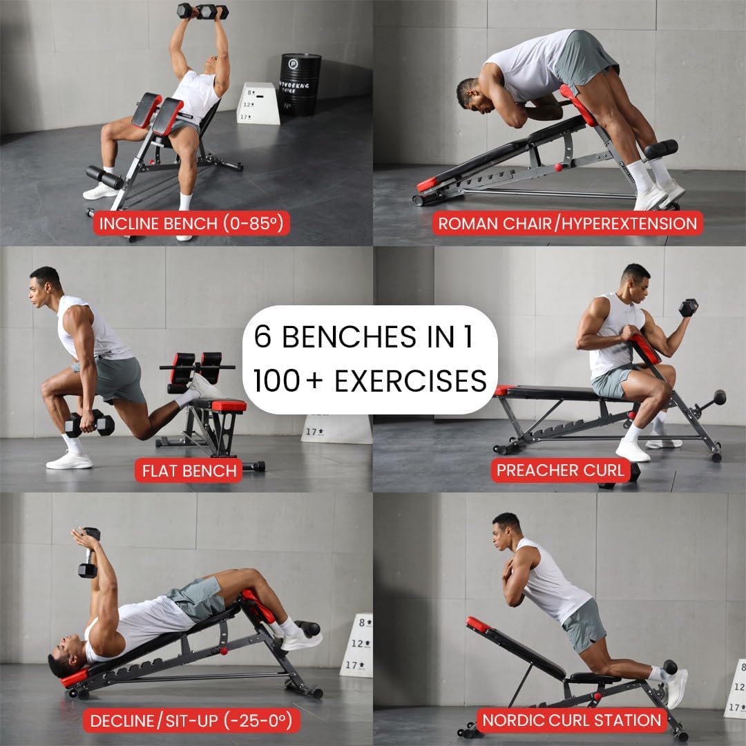 Multi-Functional FID Weight Bench for Full All-In-One Body Workout – Hyper Back Extension, Roman Chair, Adjustable Ab Sit up Bench, Incline Decline Bench, Flat Bench